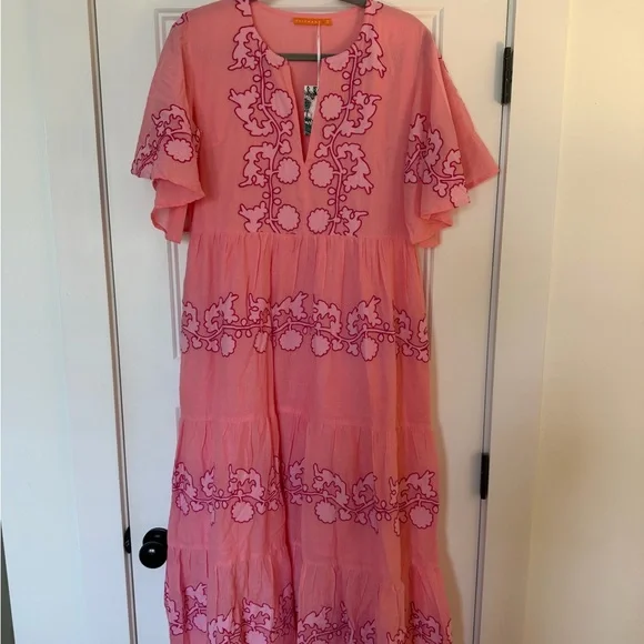 Oliphant Pink Maxi Dress with Dark Pink Embroidery - Picture 5 of 6